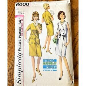 Vintage 1960s Simplicity 6000 Sewing Pattern Size Small One Piece Dress COMPLETE